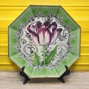 Moonlighting Interiors Vintage Art Nouveau French Decoupage Green Plate Tulip